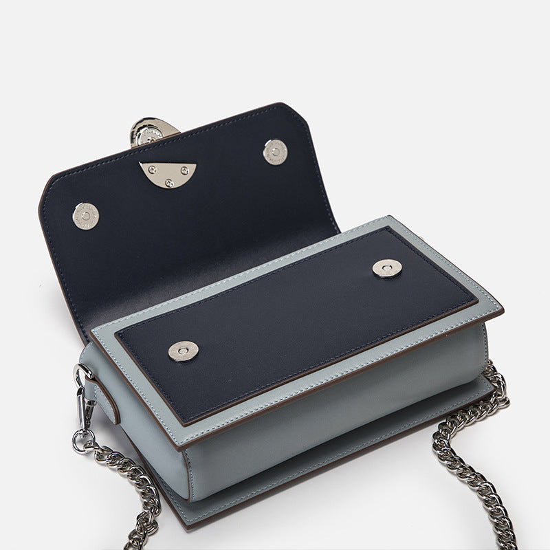 Genuine leather small crossbody bag multi pockets contrast tone