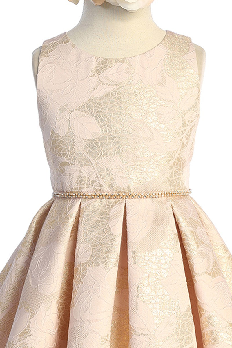 Gold Detail Floral Pleated Girl Dress