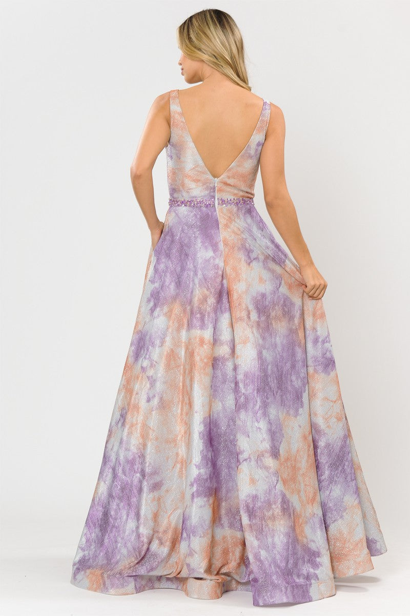 Tie Dye Print A-line Glitter Knit Dress