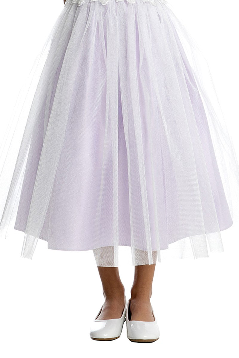 Satin Flutter Sleeve Tulle Dress