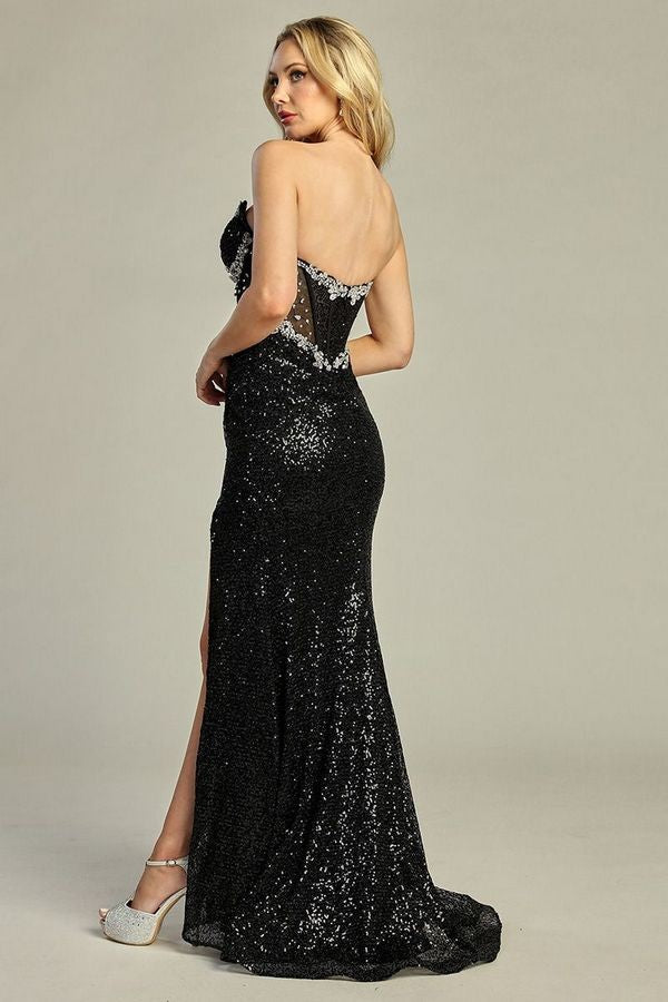 Strapless Embellished Top Sequin Sheath Dress