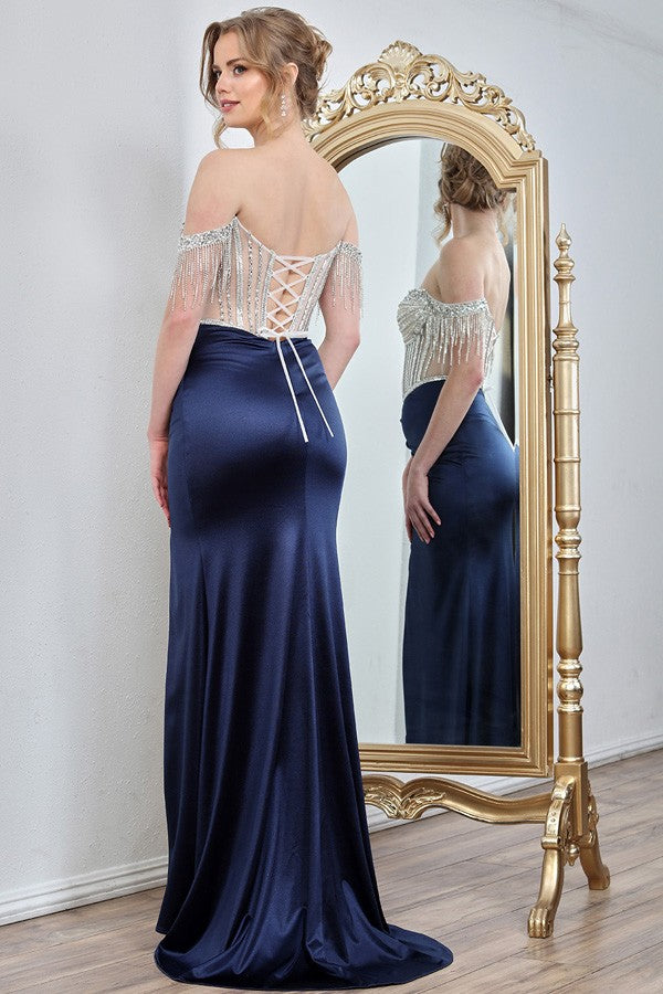 Off Shoulder Fringed Sleeve Sweetheart Sheath Dres