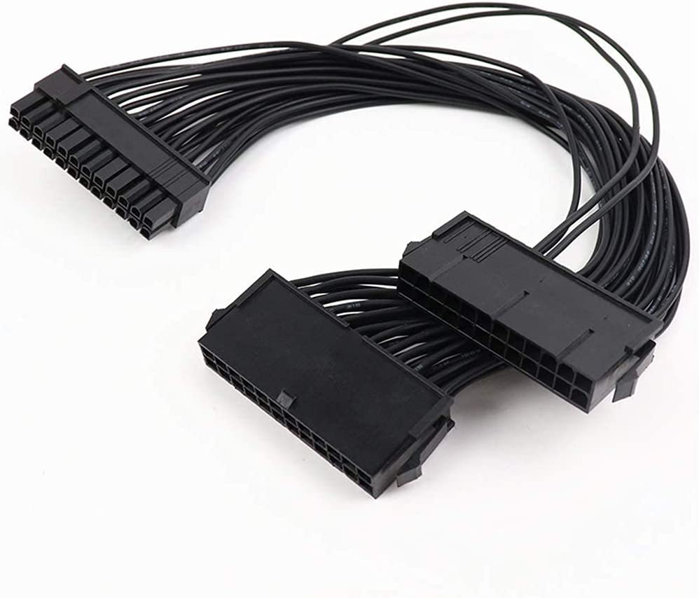COMeap Dual PSU Power Supply Extension Cable for ATX Motherboard,Full Copper 24 pin Chassis Power Start line,24 pin to 24(20+4) pin,1ft/30cm
