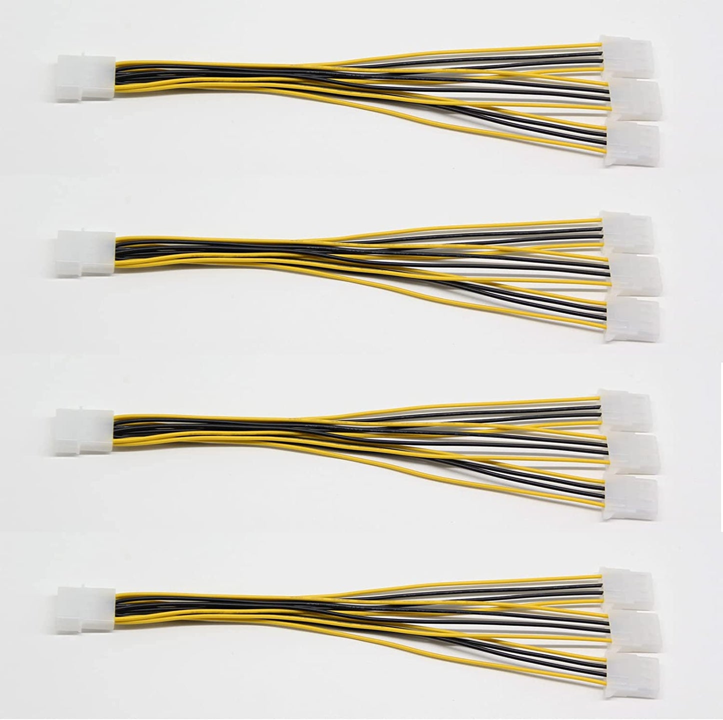 XIWU Molex 4 Pin Power Supply Y Splitter Cable - 3 Female to 1 Male Internal Power Extension Cable (4 Pack)