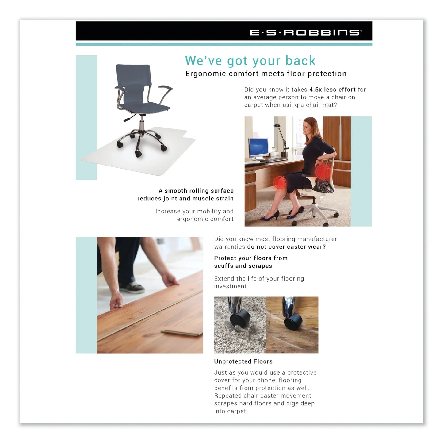 ES Robbins Chair Mat for Hard Floors, 46 x 60 No Lip, Clear