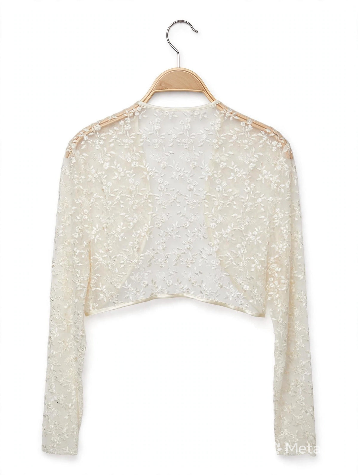 Ivory Floral Embroidered Lace Cropped Bolero Shrug -