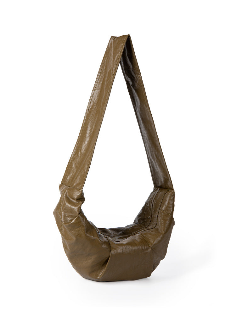 Wide shoulder strap soft leather croissant bag for women, simple and versatile shoulder Crossbody bag, small shoulder bag for women