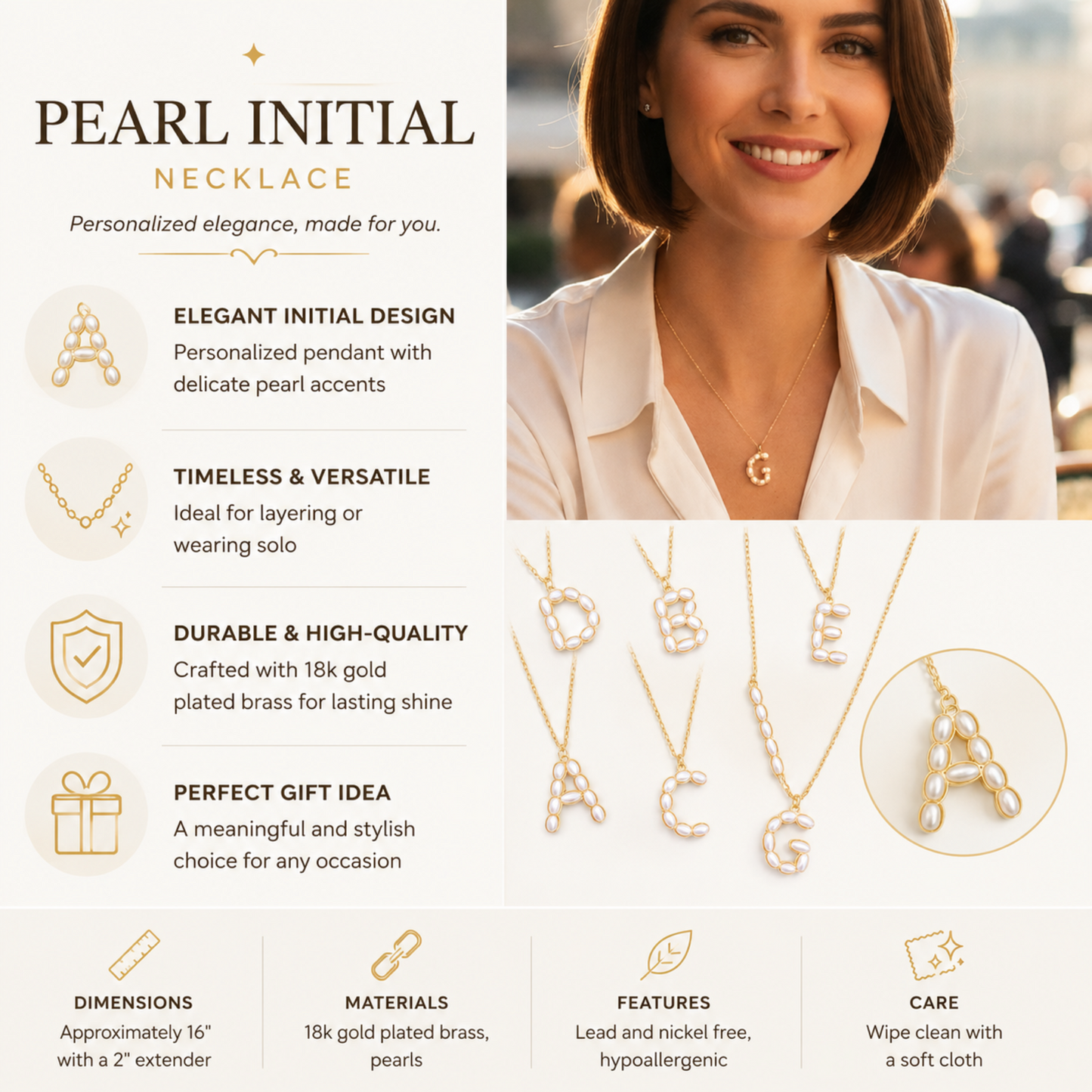 Pearl Mosaic Initial Pendant Necklace