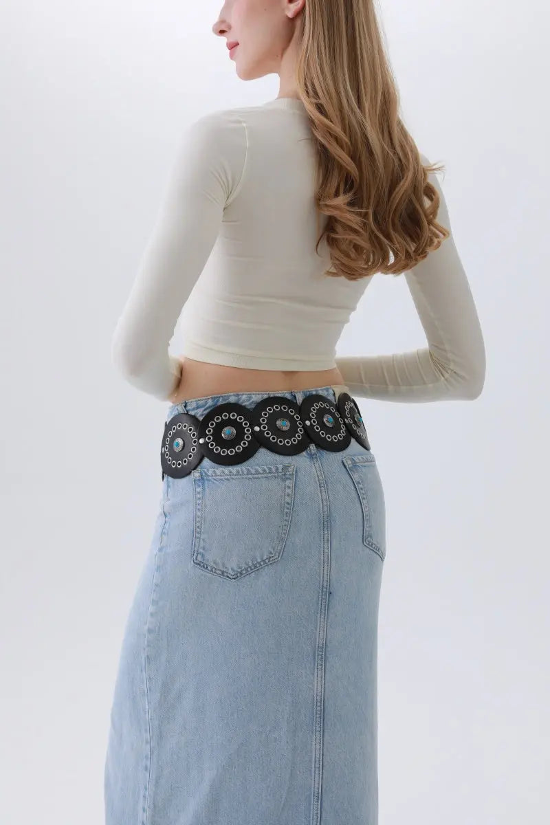 Turquoise Disc Western Belt – Handcrafted Desert Stone Detail💎