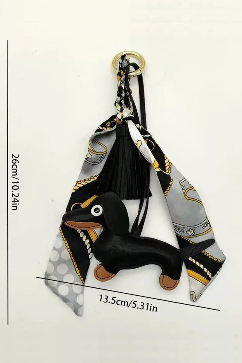 Fringed Dachshund Leather Charm β Multi-Use Bag Accessory & Scarf Ring πΆπ«