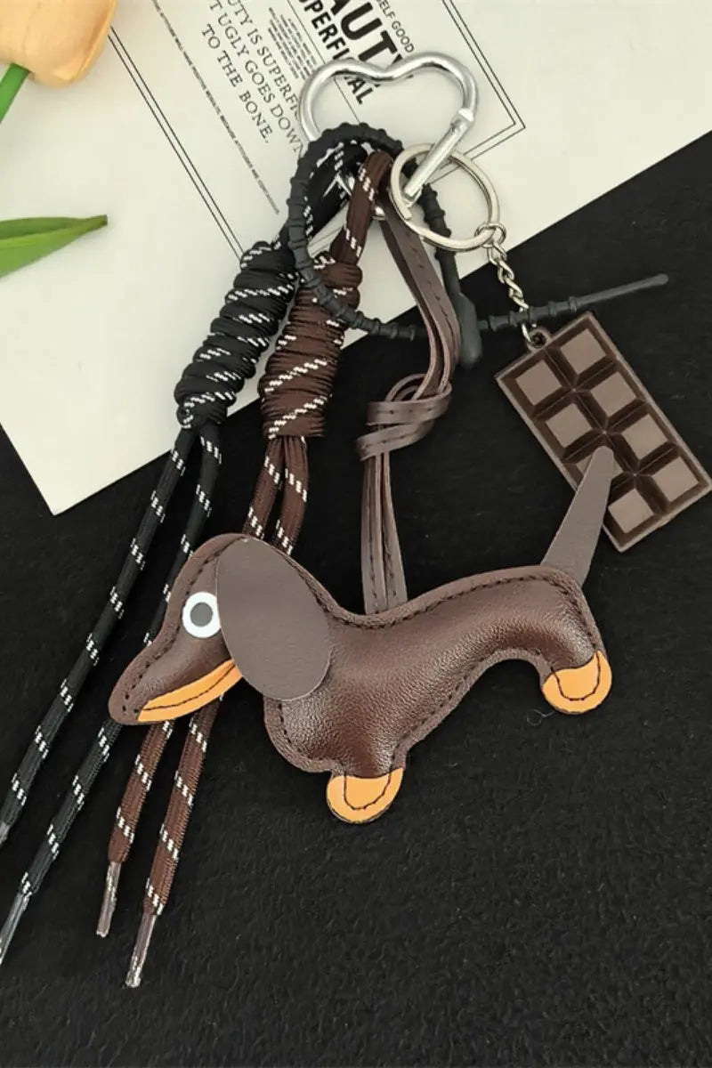 Charming Dachshund Bag Charm β Braided Leather Purse Pendant ππ