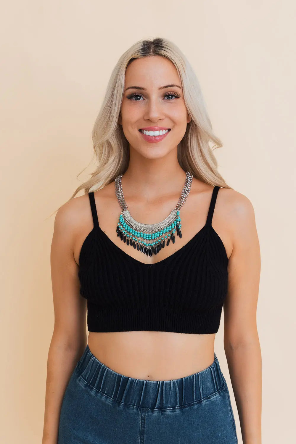 Turquoise Bohemian Fringe Bib Necklaceđź’Ž