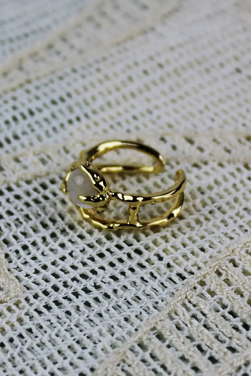 Moonstone & Zirconia Nugget Ring β French Minimalist Jewelry ππ