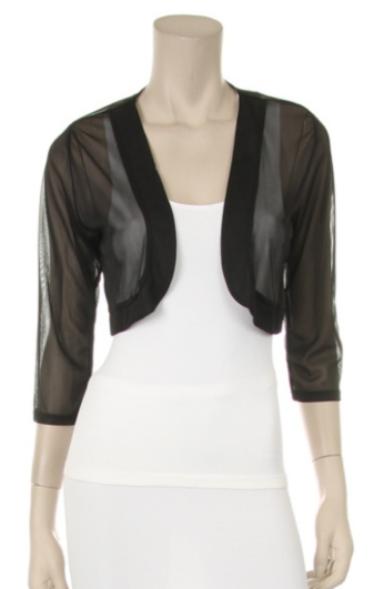 Black Sheer Chiffon Bolero - 3/4 Length Sleeve Cropped Shrug