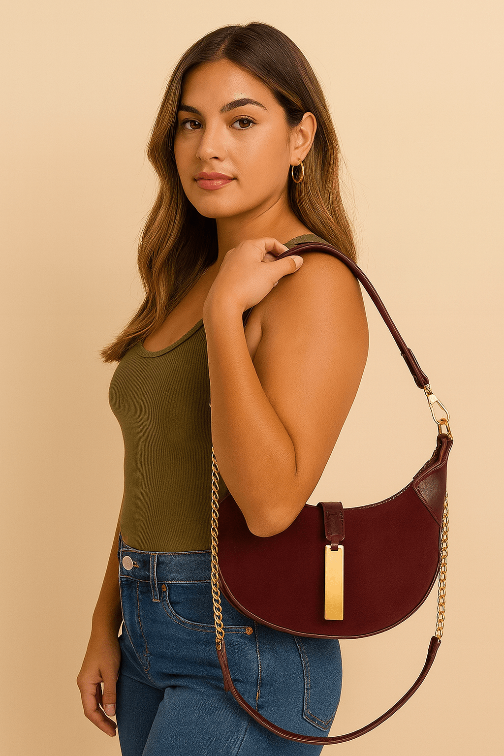 Boston Faux Suede Leather Hobo Bag