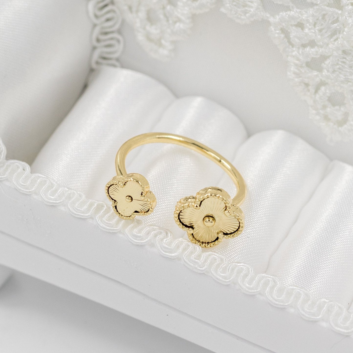 Clover Double Adjustable 18K Gold Plated Ring