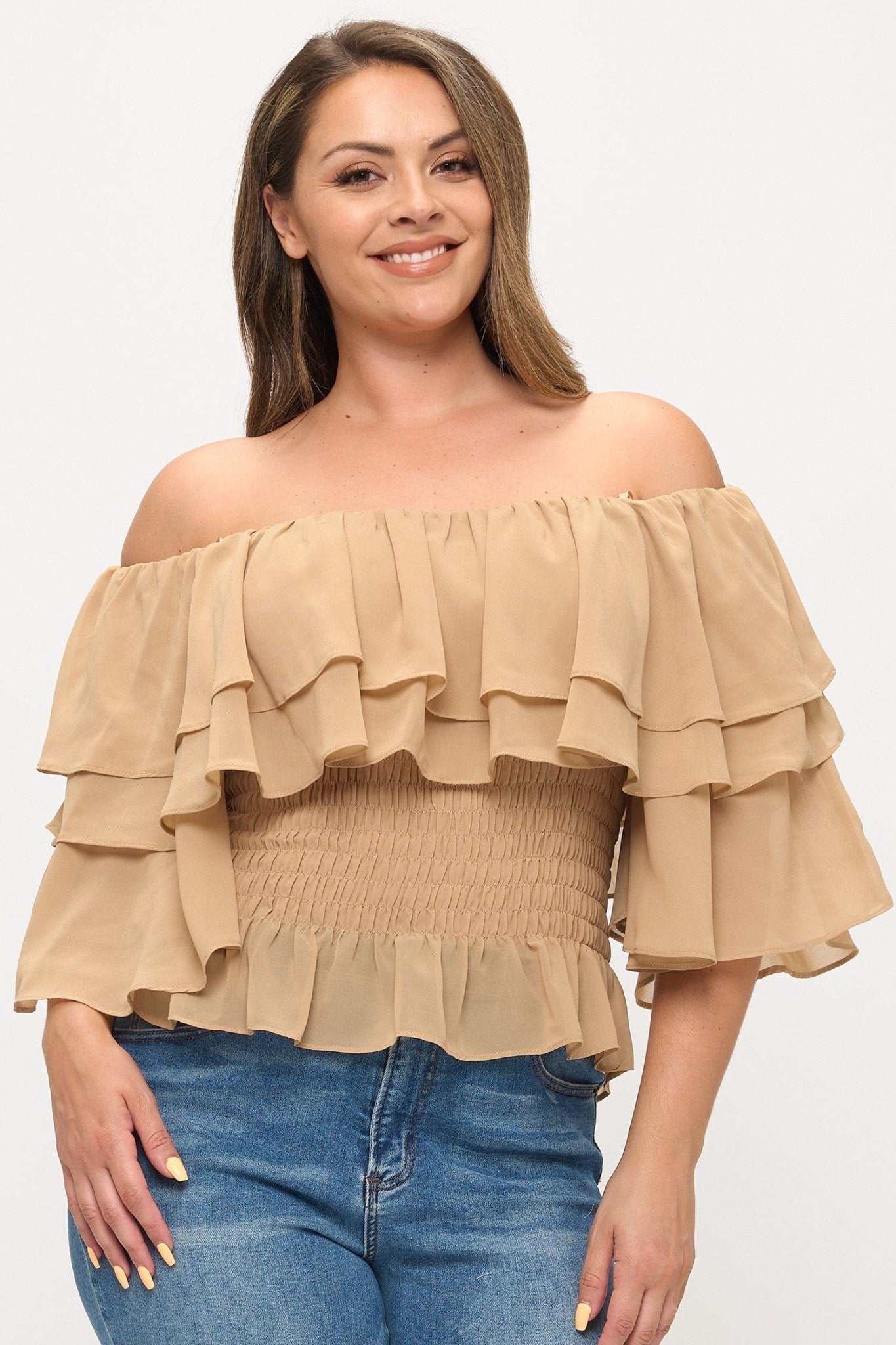 Curvy Romance Off-Shoulder Chiffon Top
