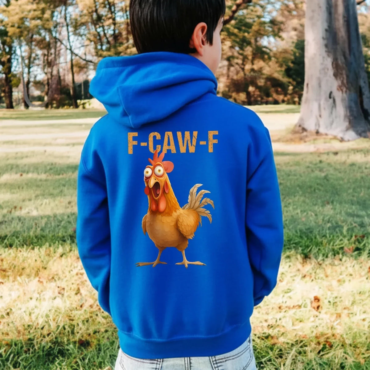 Funny F-Caw-F Chicken Back Print Kids Hoodie