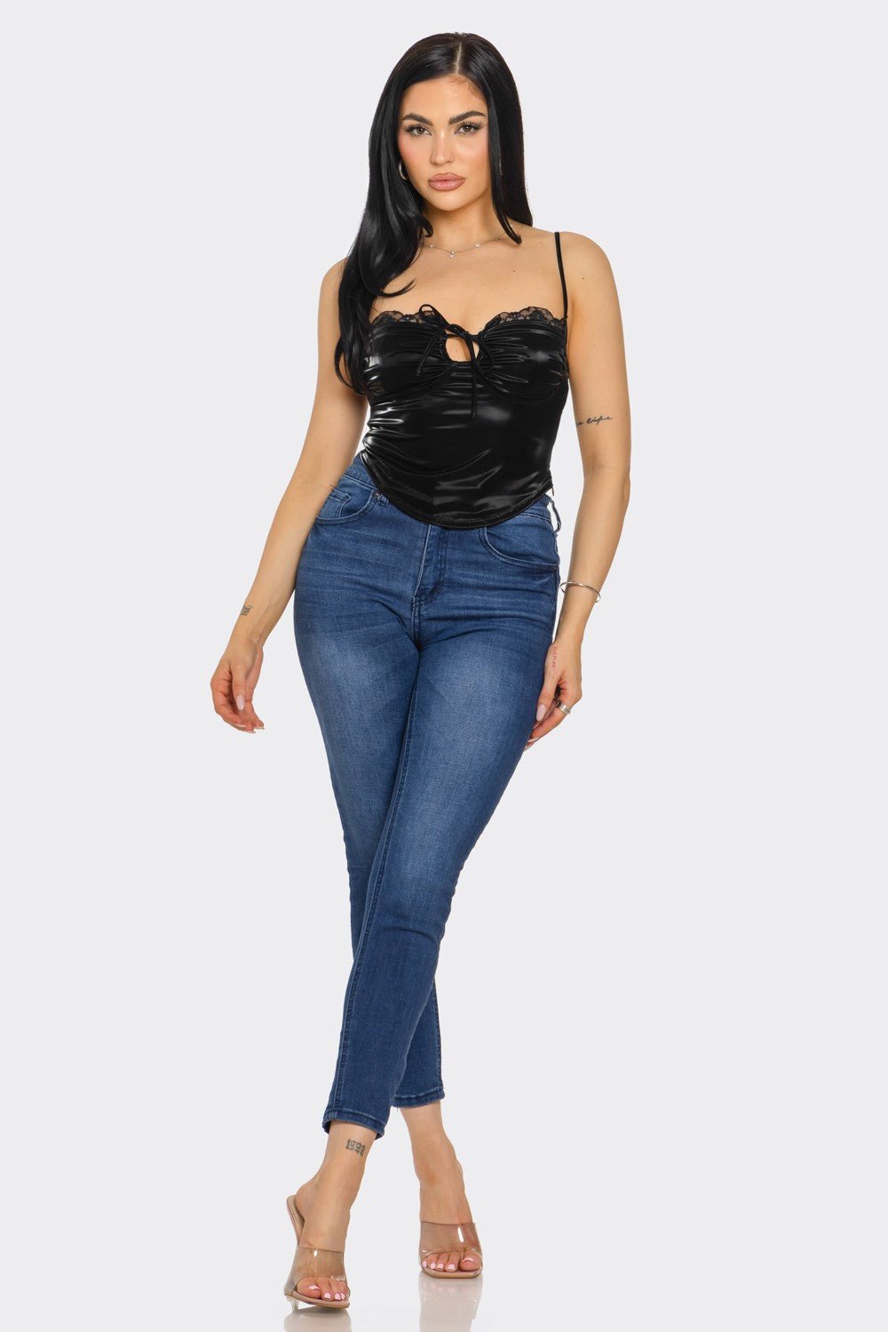 Melissa Lace Spaghetti Strap Crop Top with Side Zipper