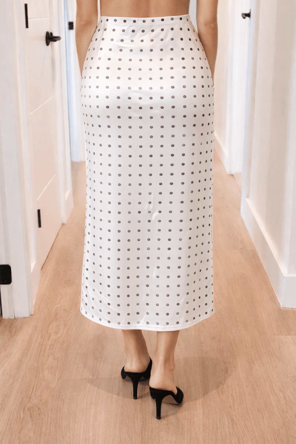 Polka Dot Satin Midi Slip Skirt – Elegant Brunch & Date Night Outfit Skirt for Women