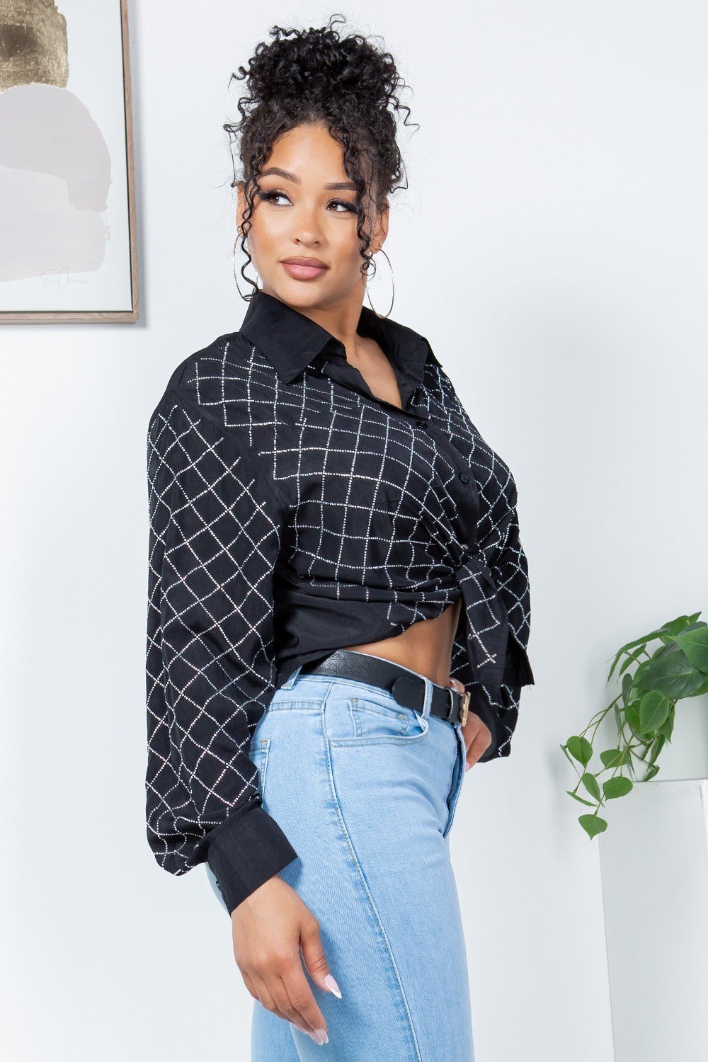 Rhinestone Button-Up Shirt Blouse β Effortless Glam Meets Everyday Comfort