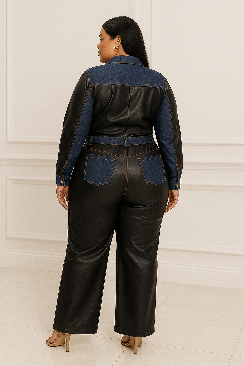 Samara Plus Size Denim Contrast Jacket And Pant Set