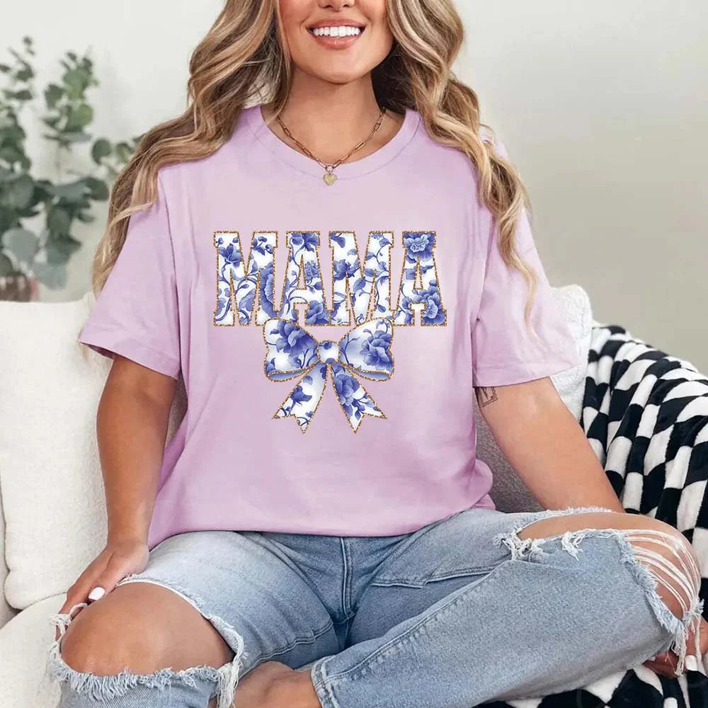 Mama Chinoiserie Coquette Bow T-Shirts β Elegant & Trendy Graphic Tees for Moms