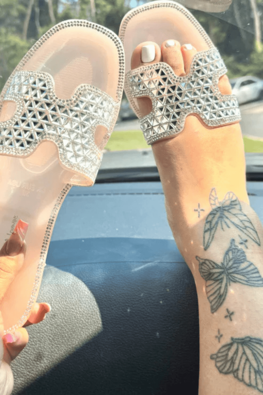 Jelly Embellished Slide Sandals – Sparkly Rhinestone Summer Jelly Slides