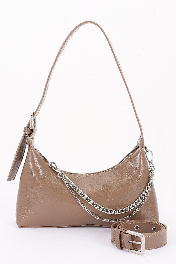 Yari Faux Leather Metal Chain Shoulder Bag