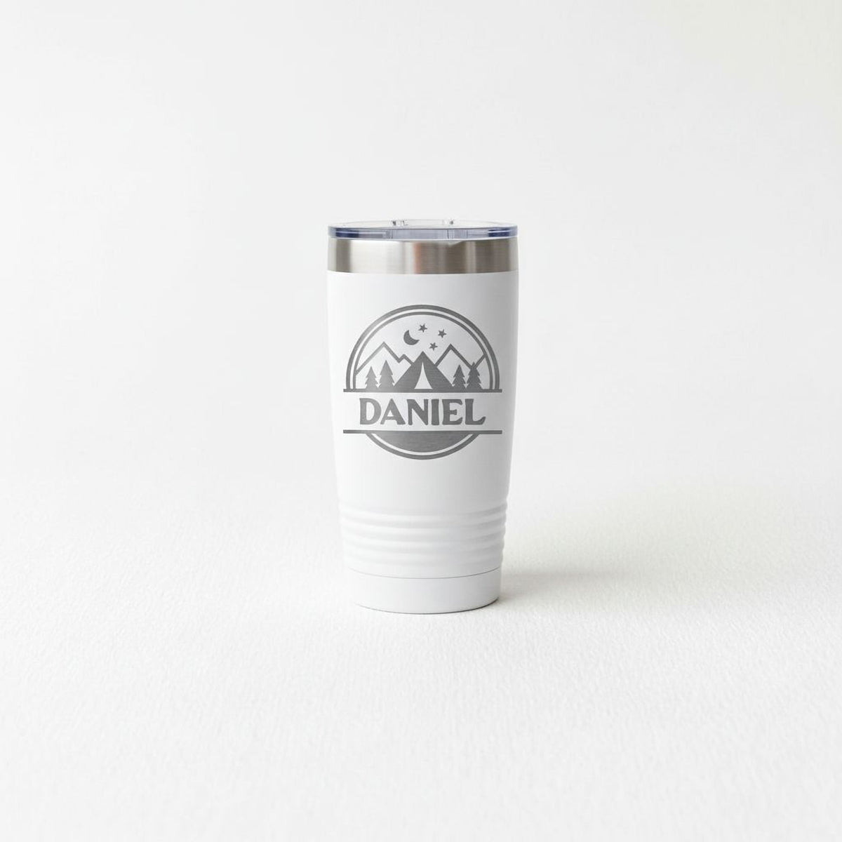 Personalized Camping Tumbler – Insulated Travel Mug with Mountain Stars Design