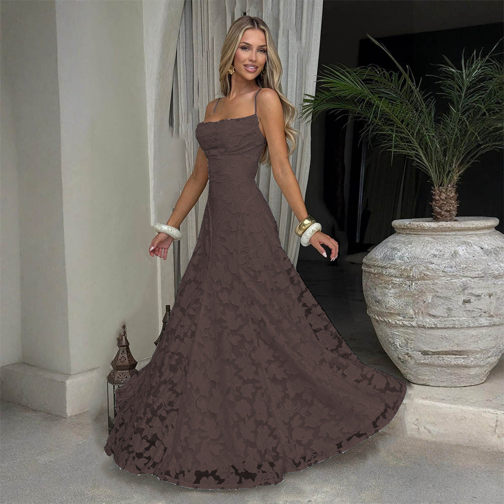 Style Women's Evening Dress New Fashion Versatile Hot Girl Style Burgundy Sexy Suspender Dress