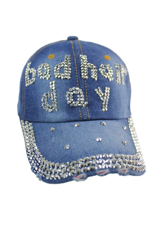 Bad Hair Day Lettering Denim Bling Bling Hats Material Composition Cotton