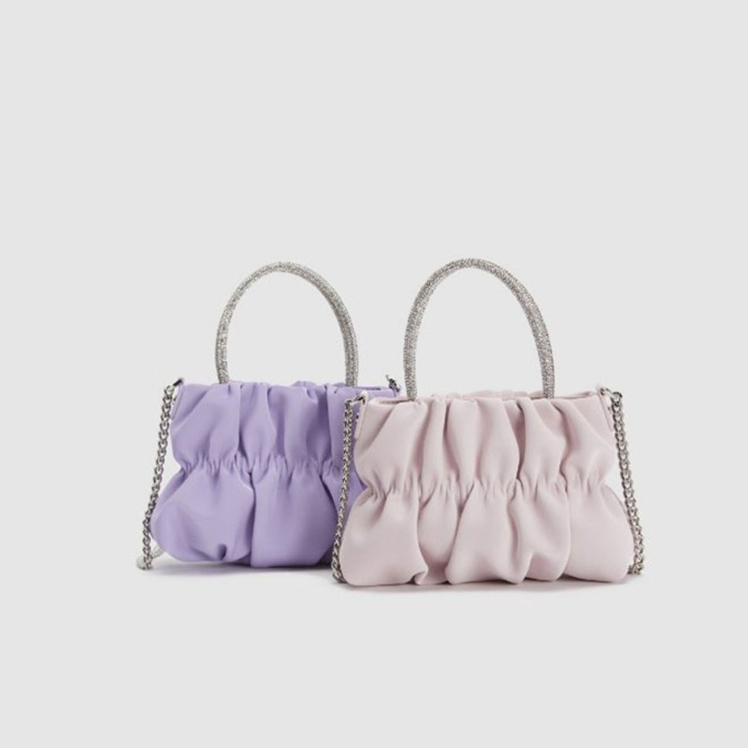 Mini rhinestone hand-held pleated bag, fashion party tote crossbody cloud chain woman