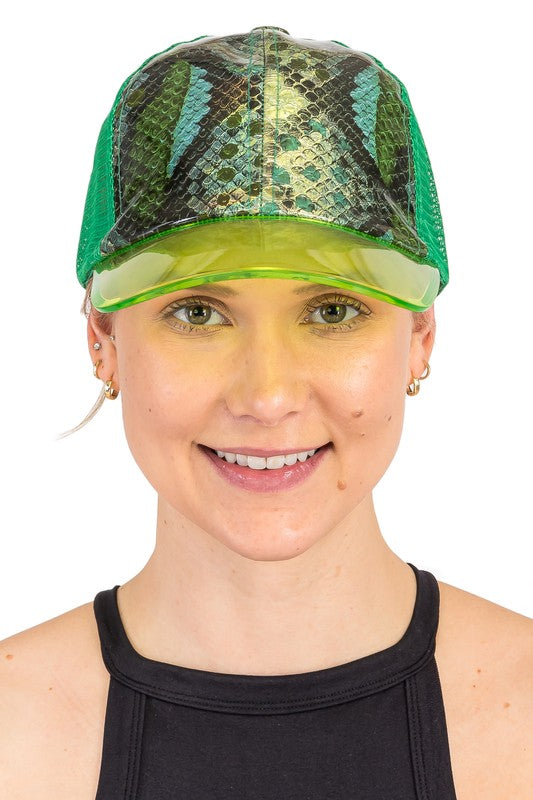 Python Glossy Front Clear Curved Brim Trucker Hat