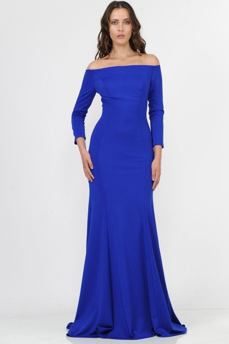 Off The Shoulder Long Sleeves Fitted Gown. - 8378