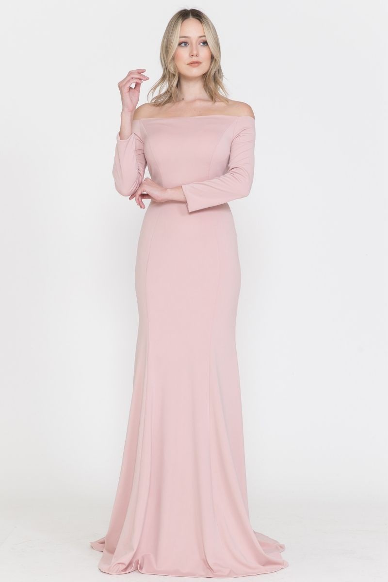 Off The Shoulder Long Sleeves Fitted Gown. - 8378