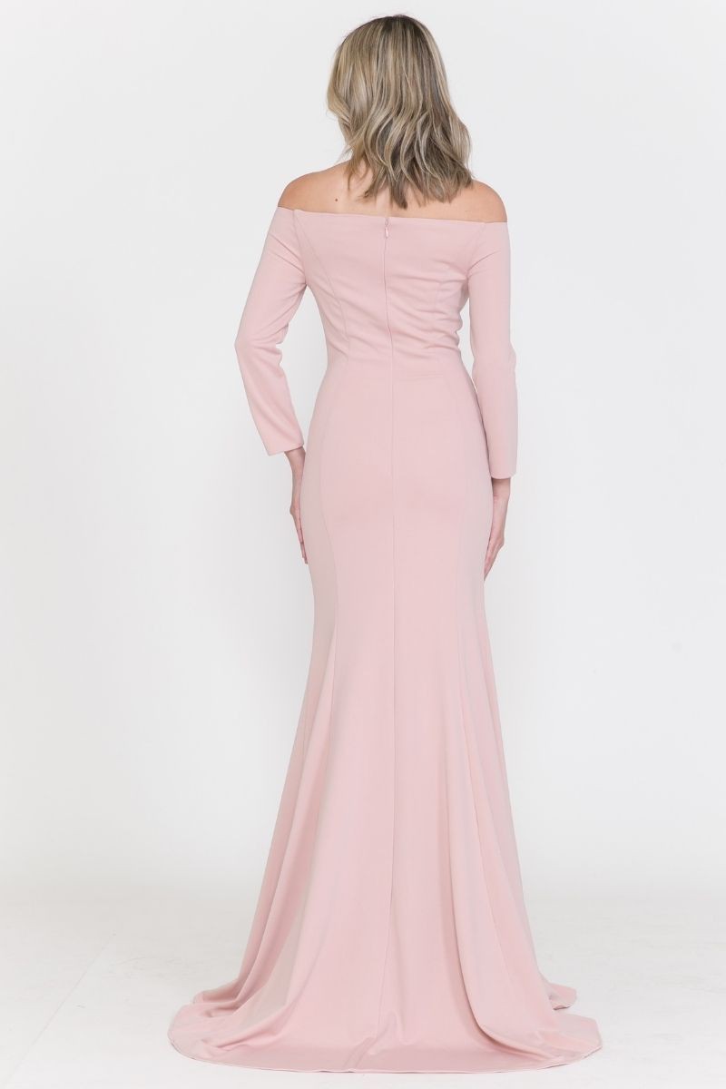 Off The Shoulder Long Sleeves Fitted Gown. - 8378
