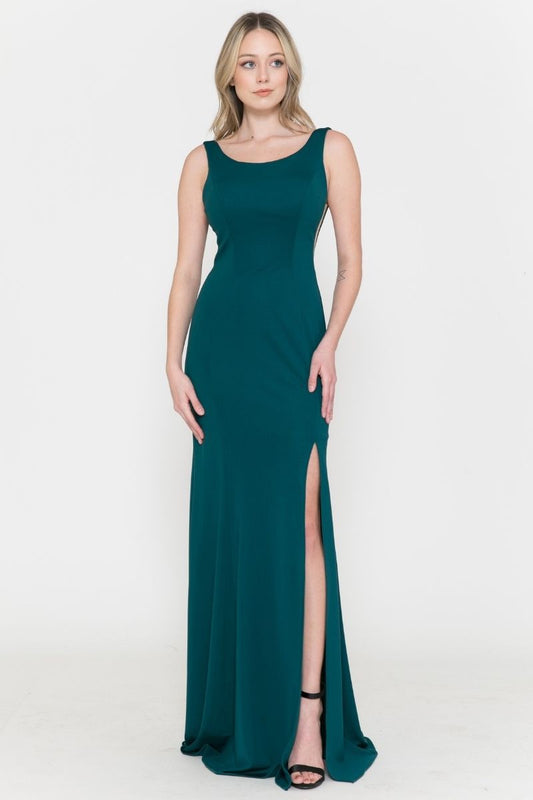 Eavy Jersey Scoop Neck Illusion Sides Open Dress -8168