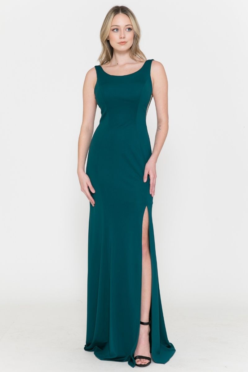 Eavy Jersey Scoop Neck Illusion Sides Open Dress -8168