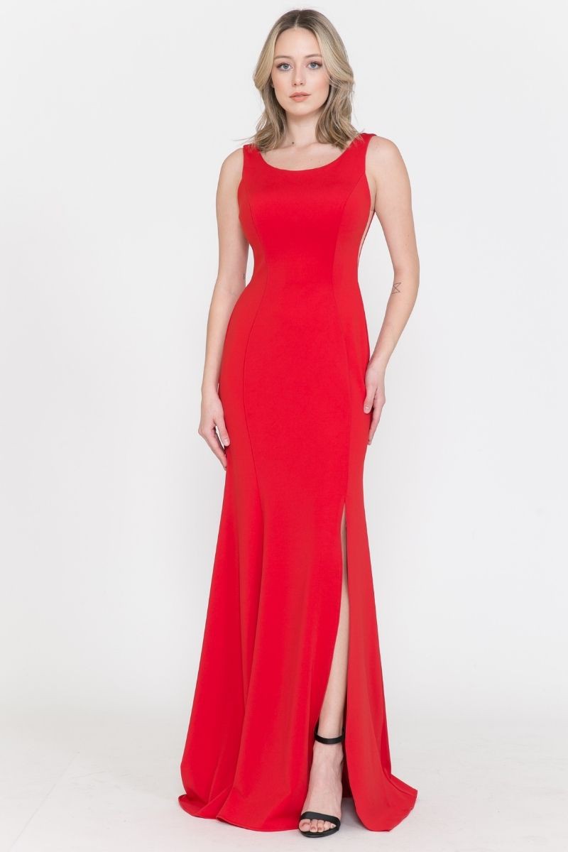 Eavy Jersey Scoop Neck Illusion Sides Open Dress -8168