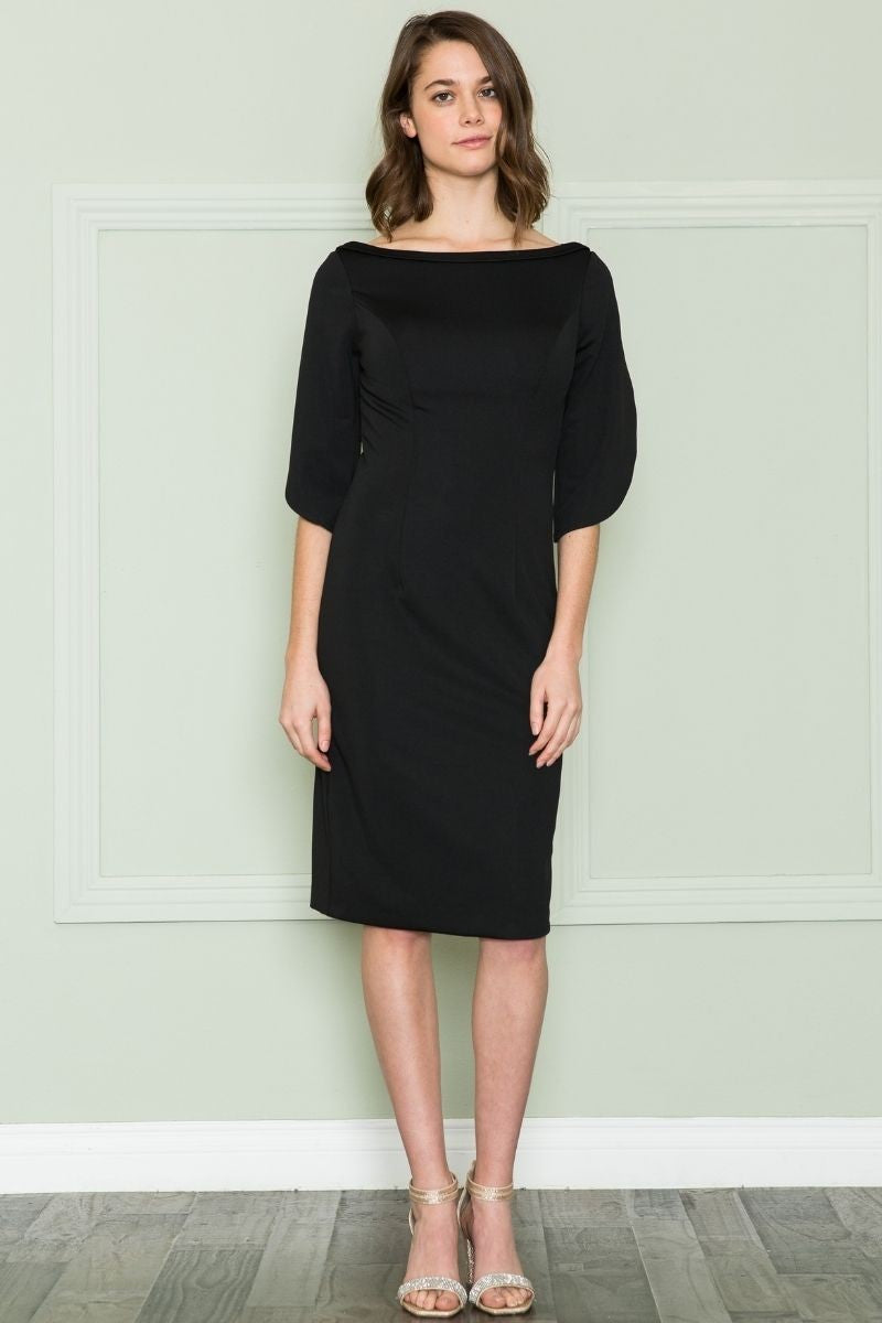 Three Quarter Sleeves Midi Business Casual Dress - 8772