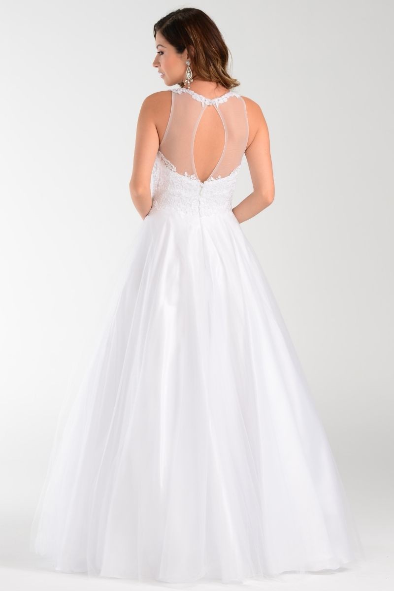 A-line Long Dress With Tulle Skirt And Mesh Top - 7490