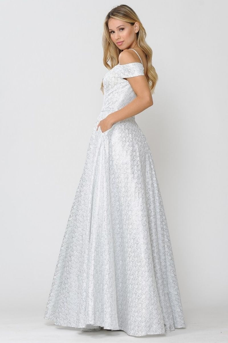 Glitter Lace, Cold Shoulder Sweet Heart Neck Line - 8380