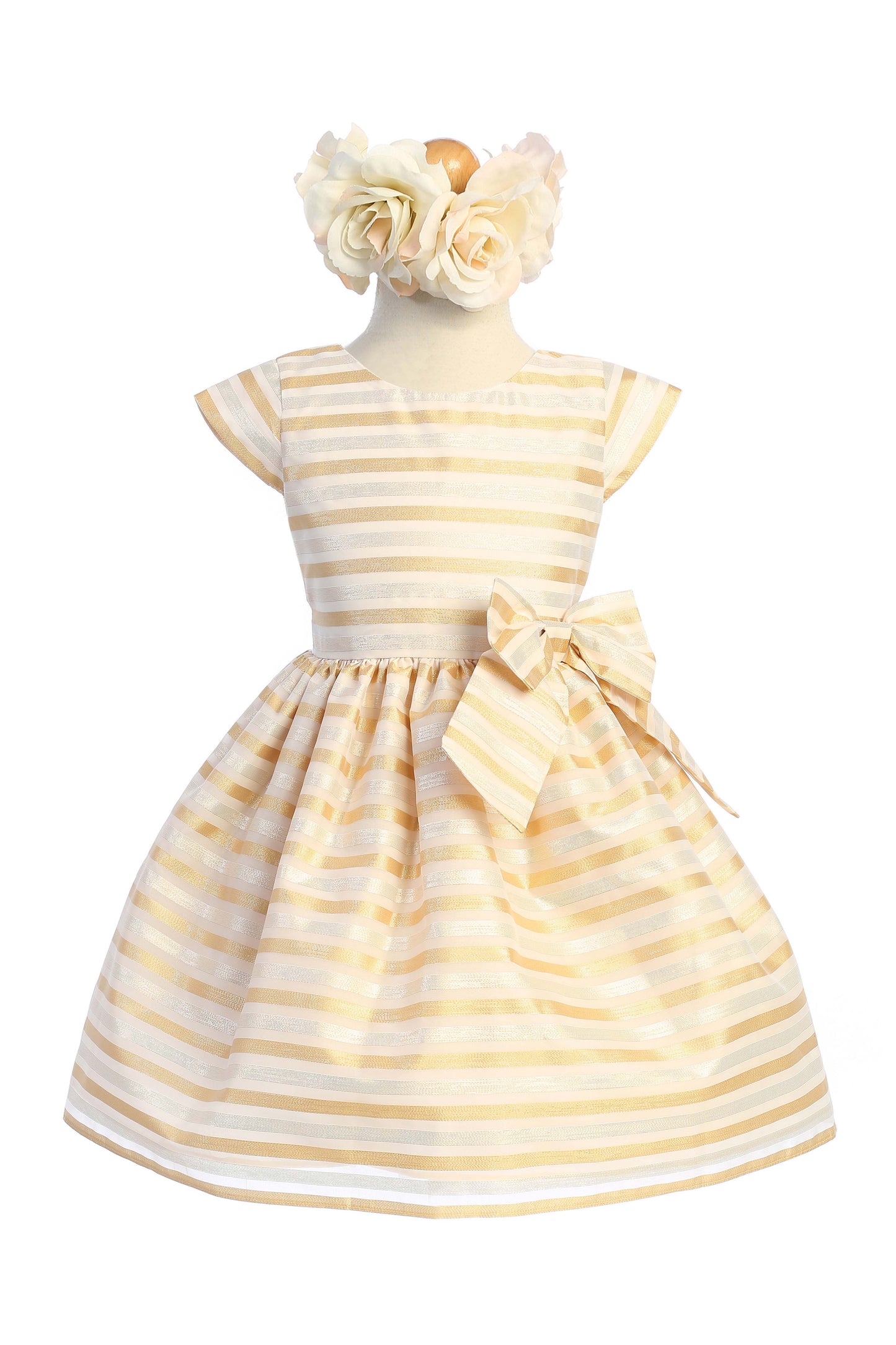 Striped Metallic Organza Girl Dress