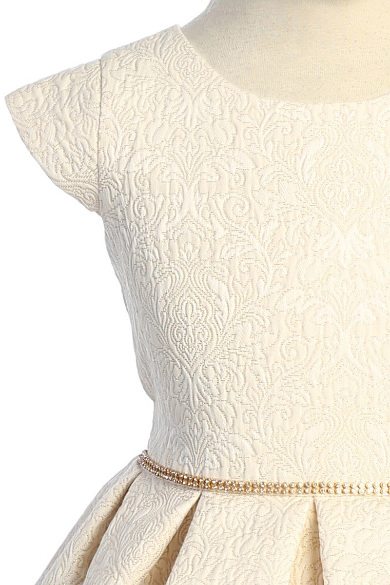 Gold Detail Pleated Jacquard Girl Dress
