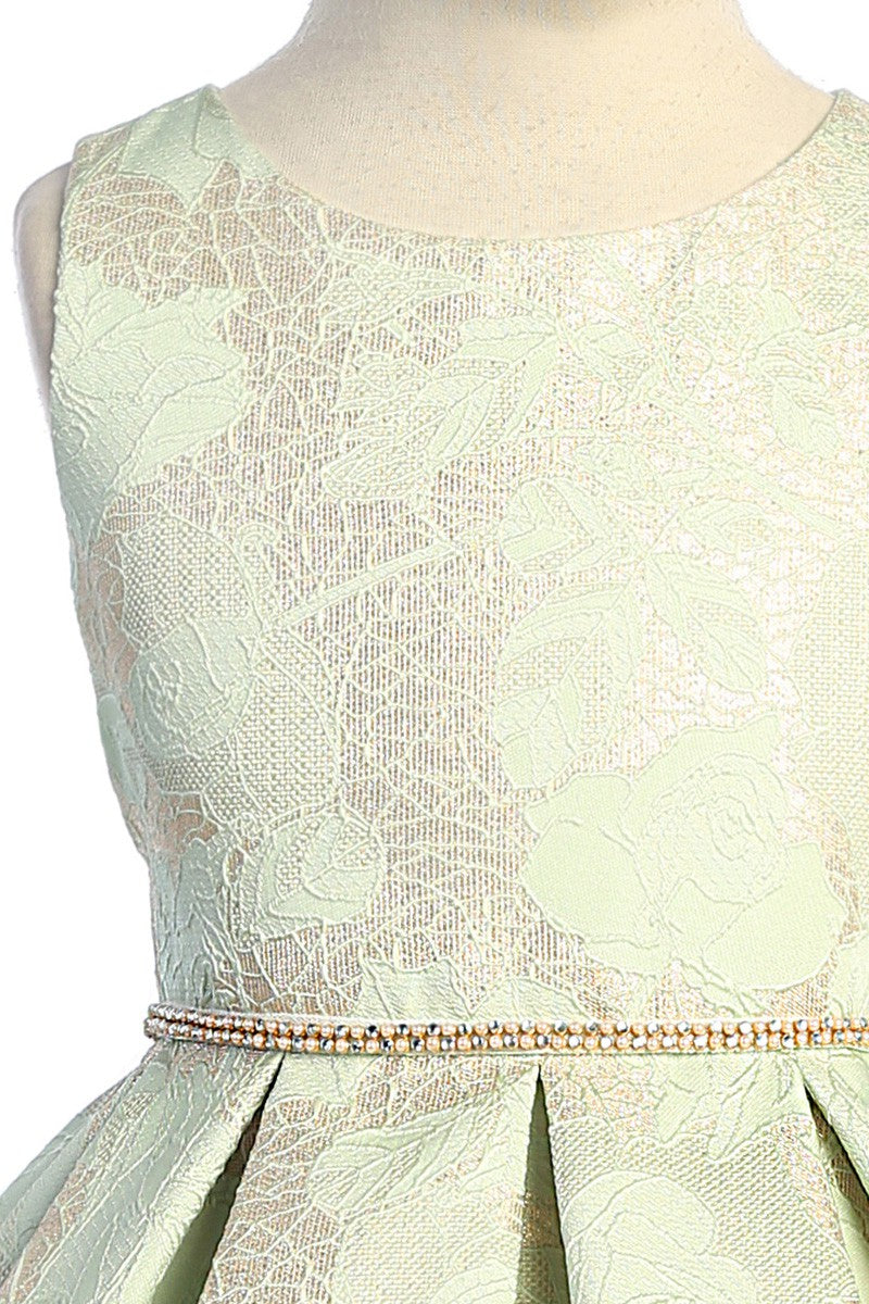 Gold Detail Floral Pleated Girl Dress