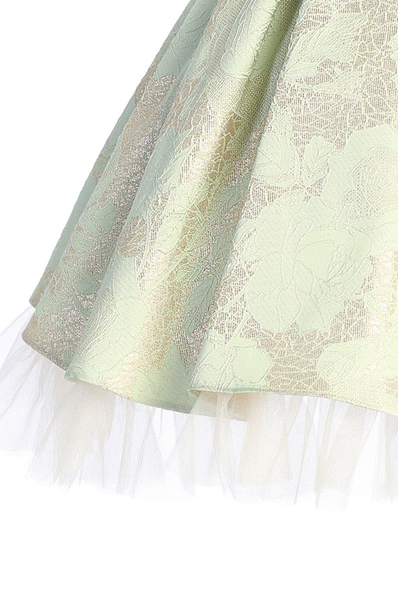 Gold Detail Floral Pleated Girl Dress