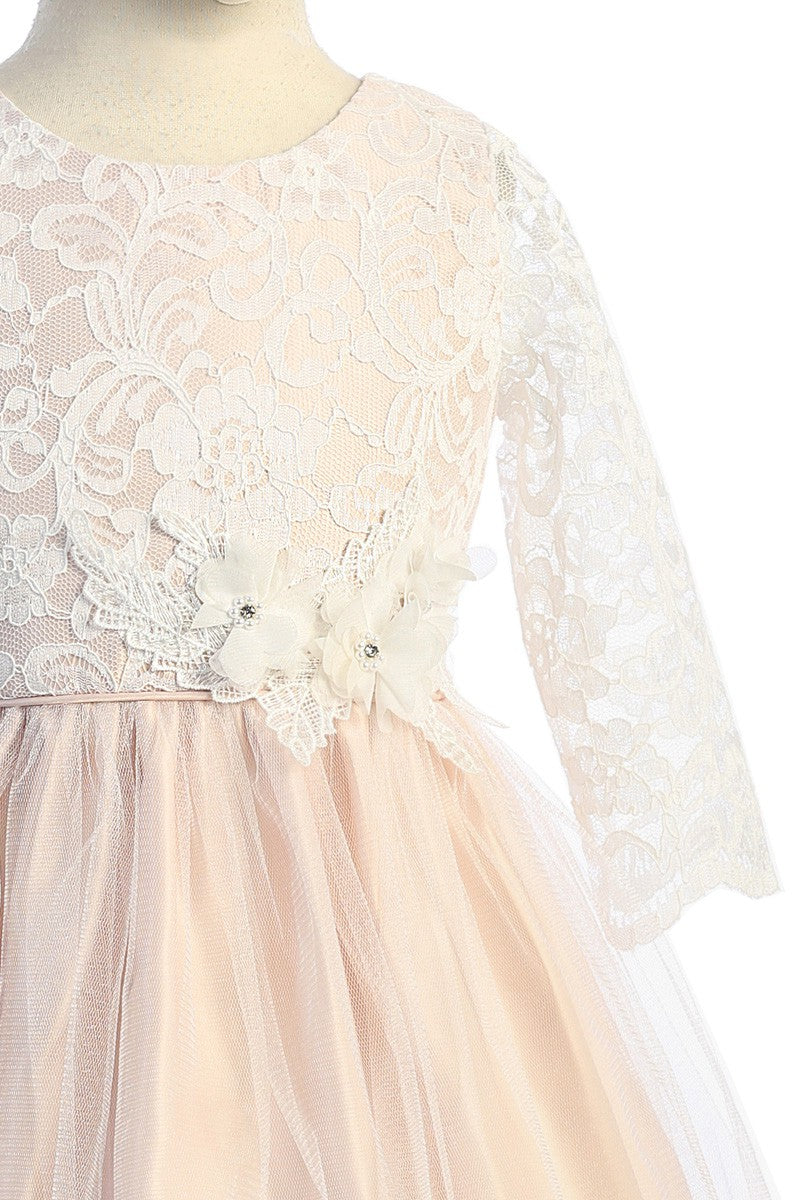 Floral Lace Sleeve Girl Dress