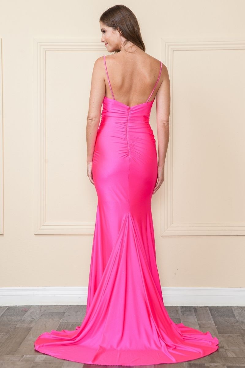 Rhinestones Details Open Slit Evening Dress