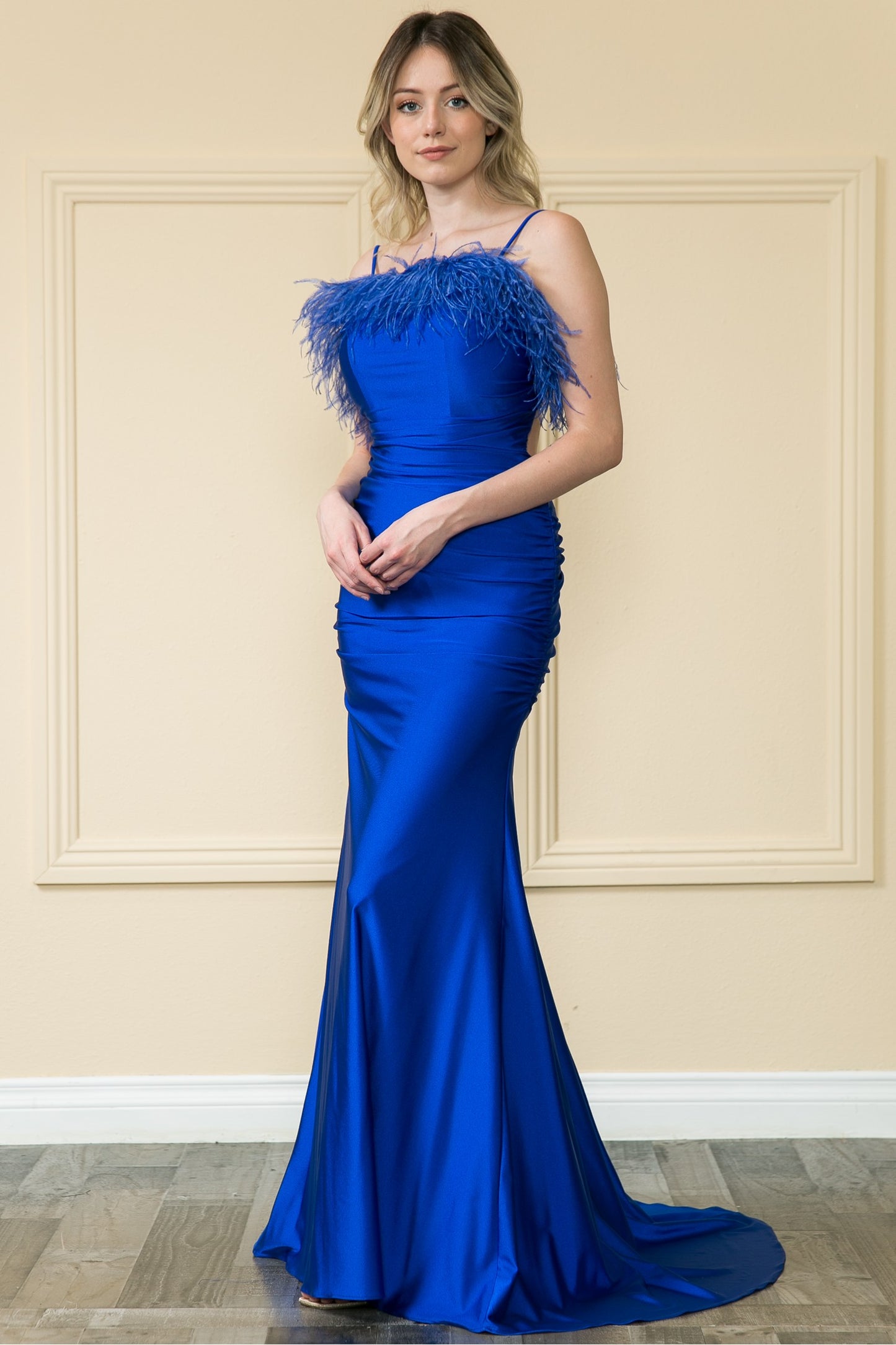 Feather Detail Floor Length Special Occasion Dress - 9070